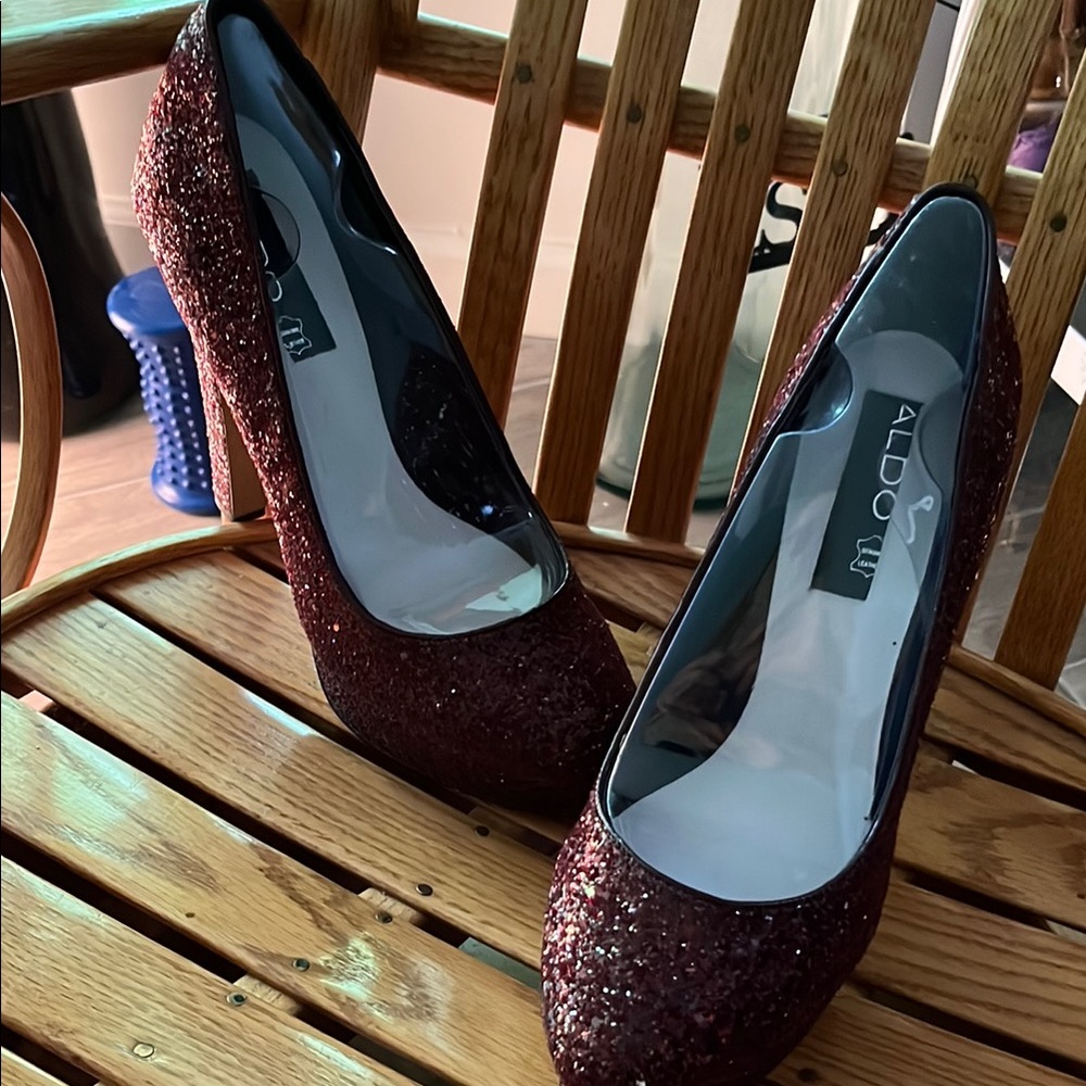 Aldo Red Glitter Heels Sparkling Elegance